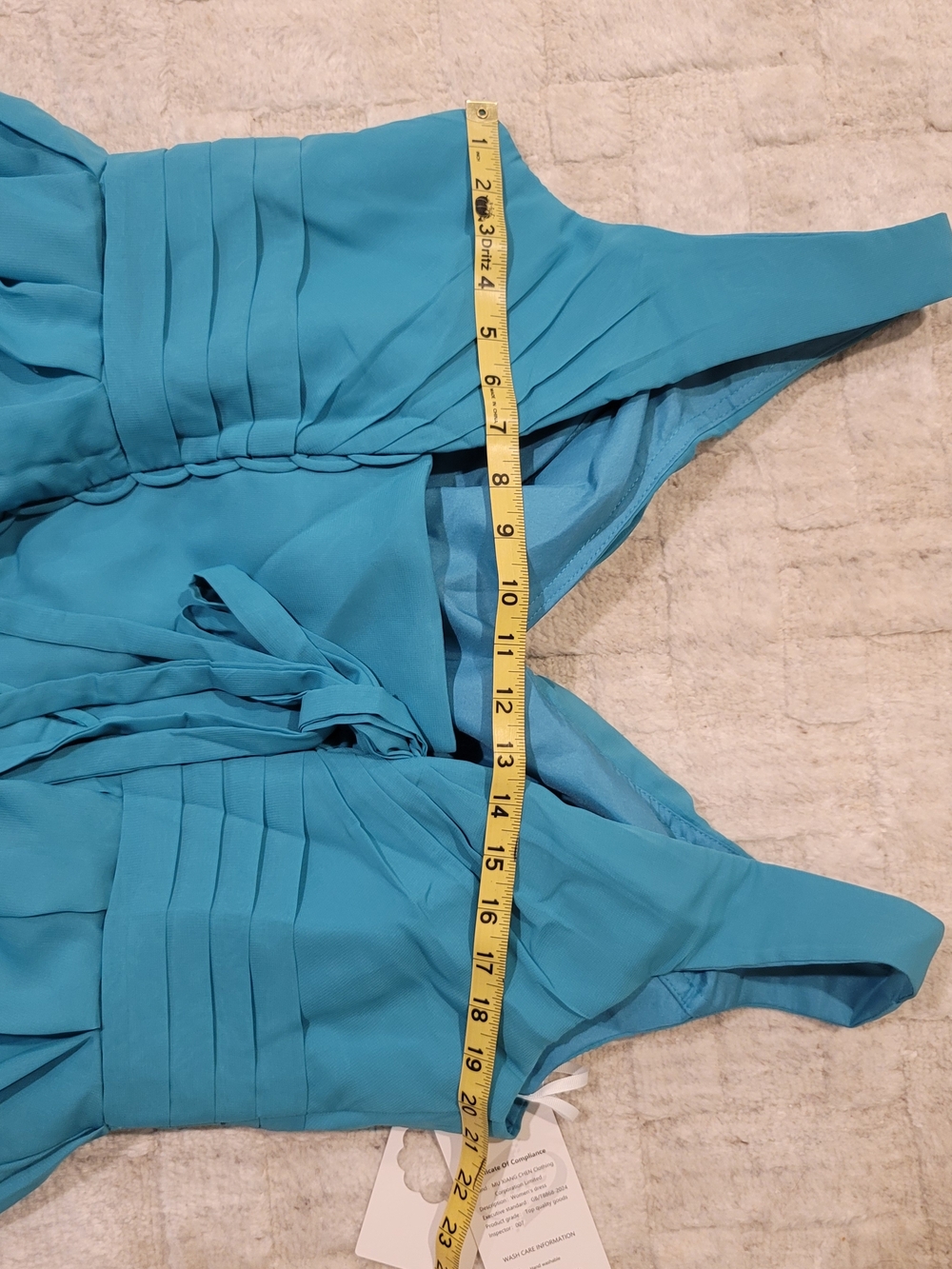 NWT MU XIANG CHEN Teal Chiffon Corseted Fit and Flare Short Dress Size 18 - Picture 14 of 16